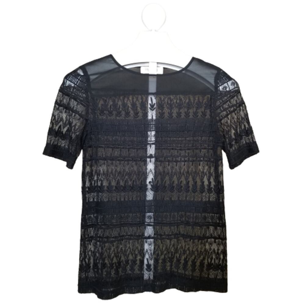 Philosophy Black Sheer Lace Short Sleeve Top